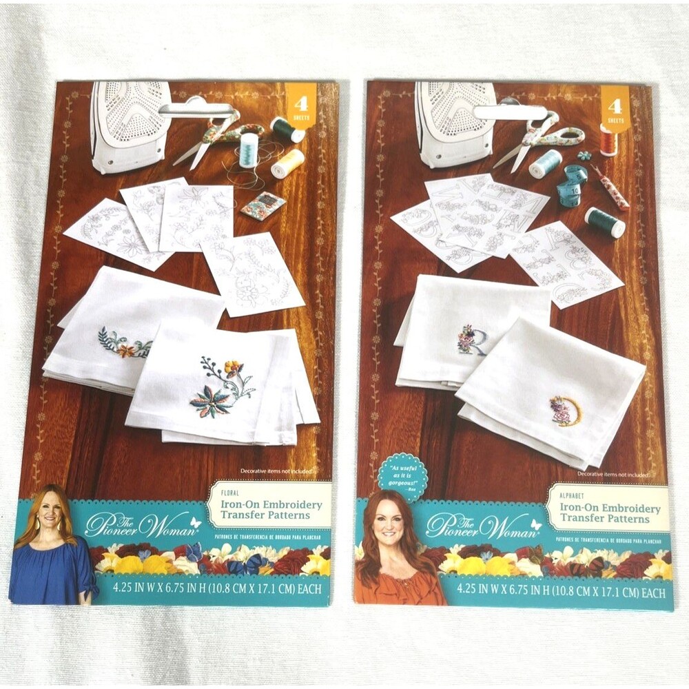 Pioneer Woman Iron On Embroidery Transfer Patterns Set of 2 New Craft Kit